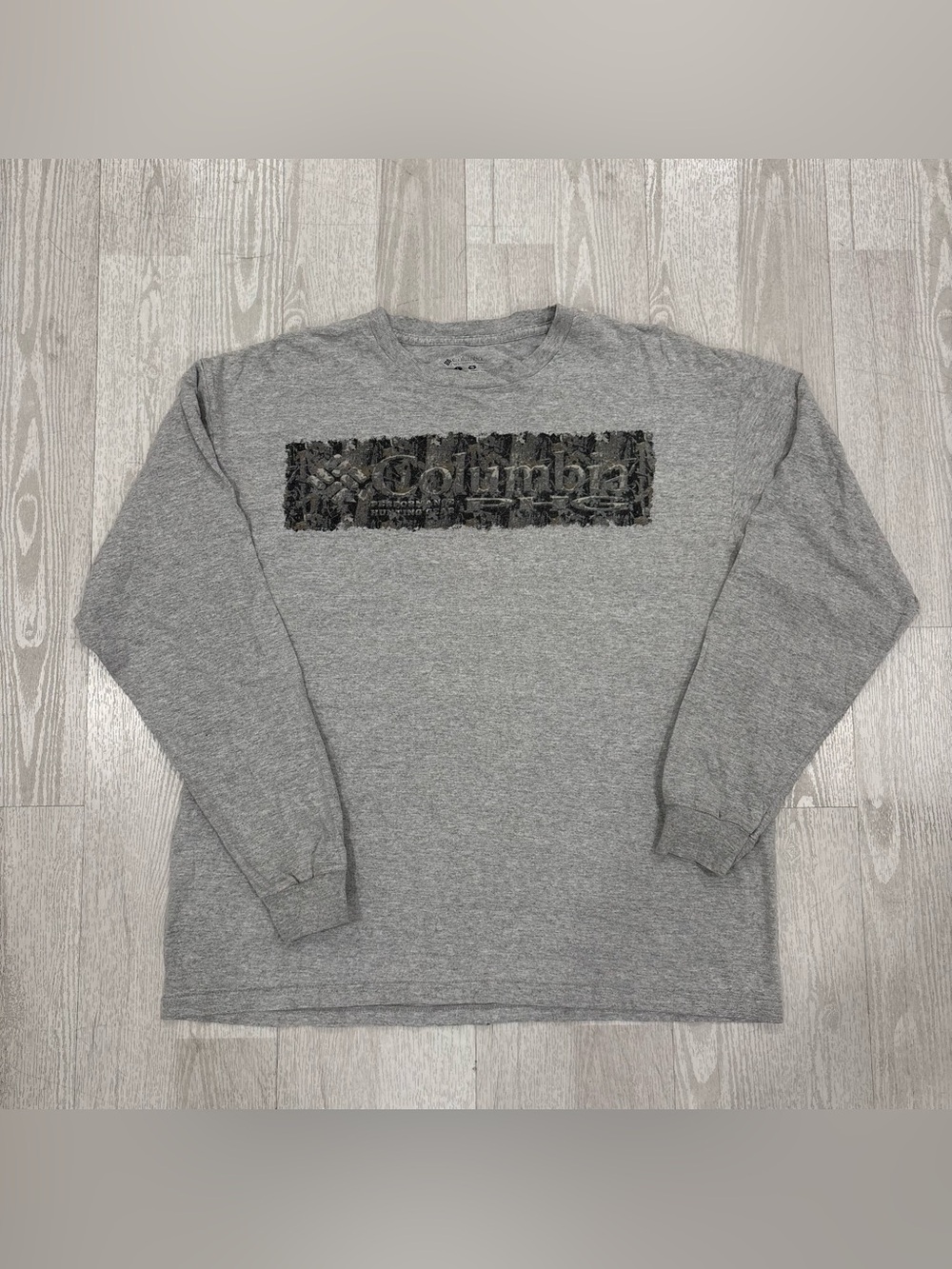 Columbia PHG Performance Hunting Gear Long Sleeve T Shirt Grey Camo Logo L 